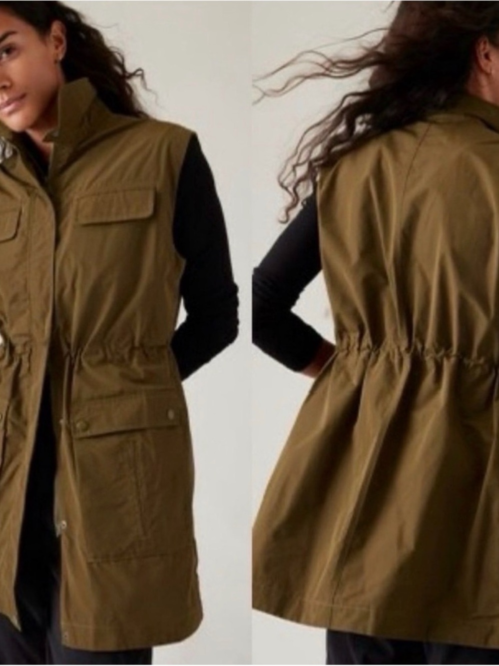 Athleta Olive Utility Vest with Drawstring Waist
